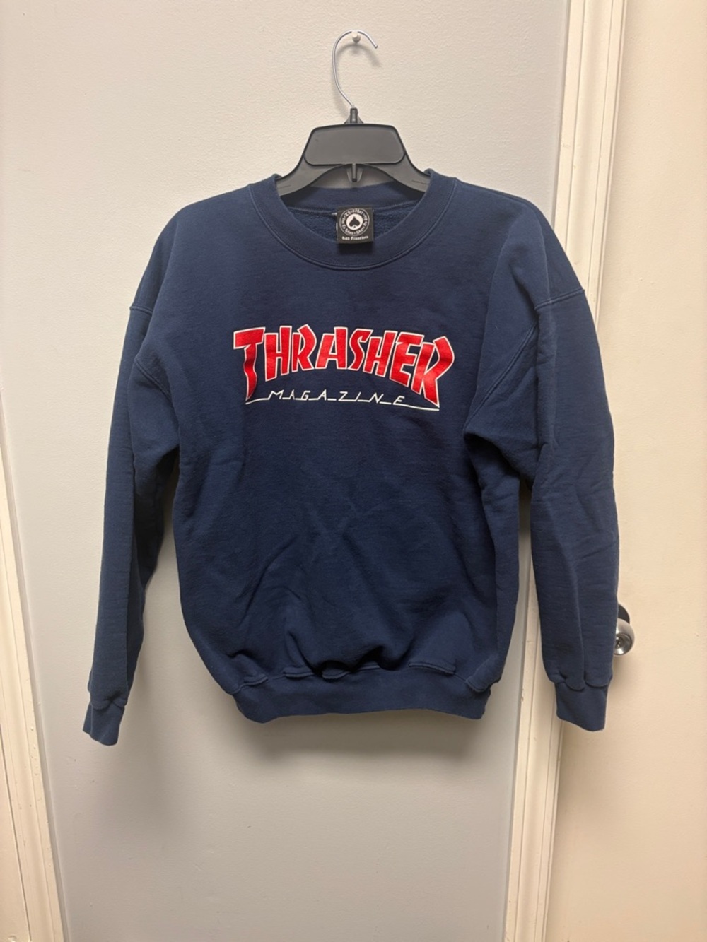 Thrasher Navy Crewneck Sweatshirt with Red Logo - Men